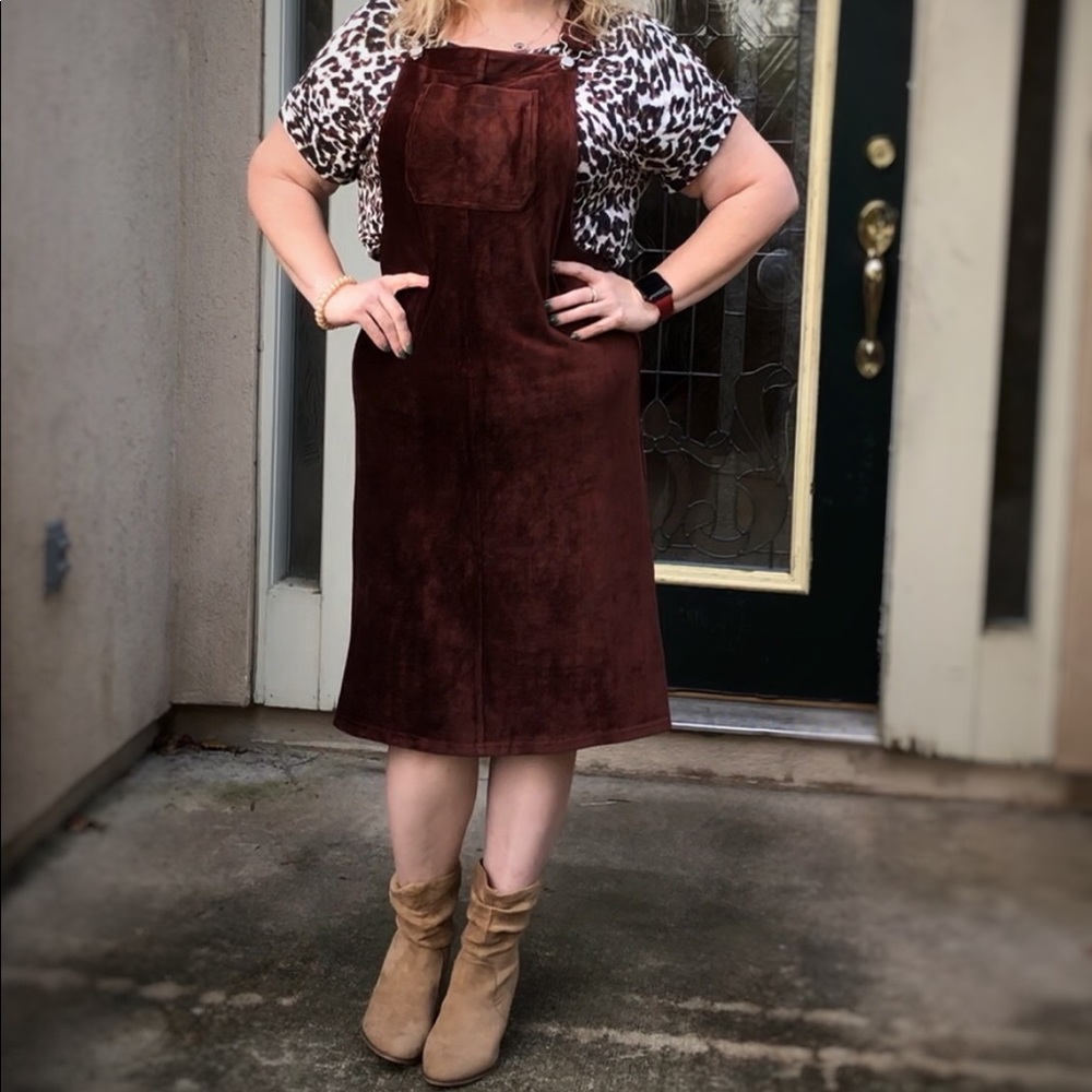 Soft corduroy brown pinafore dress
